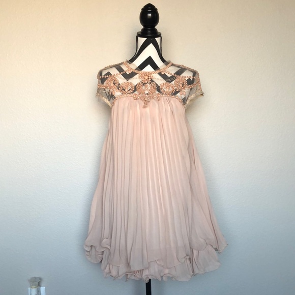 Dresses & Skirts - Pleated Ruffle Dress with Jeweled Neckline